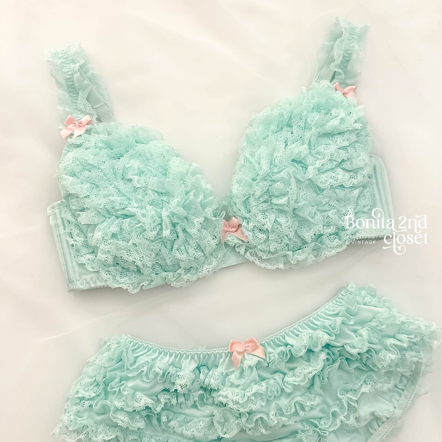 Japanese Mint Ruffle Bra Set