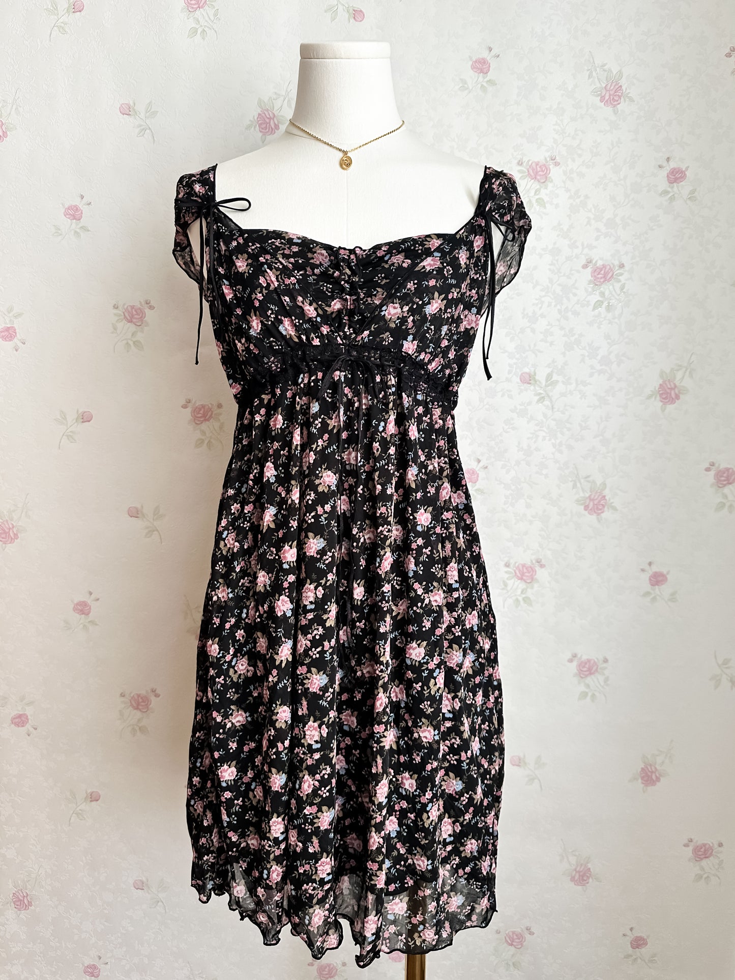 Japanese Coquette Black Floral Dress