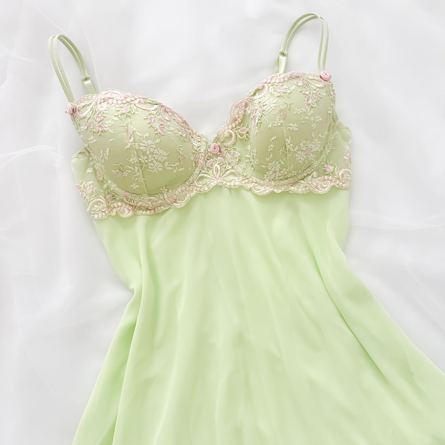 Delicate Green Floral Sheer Babydoll
