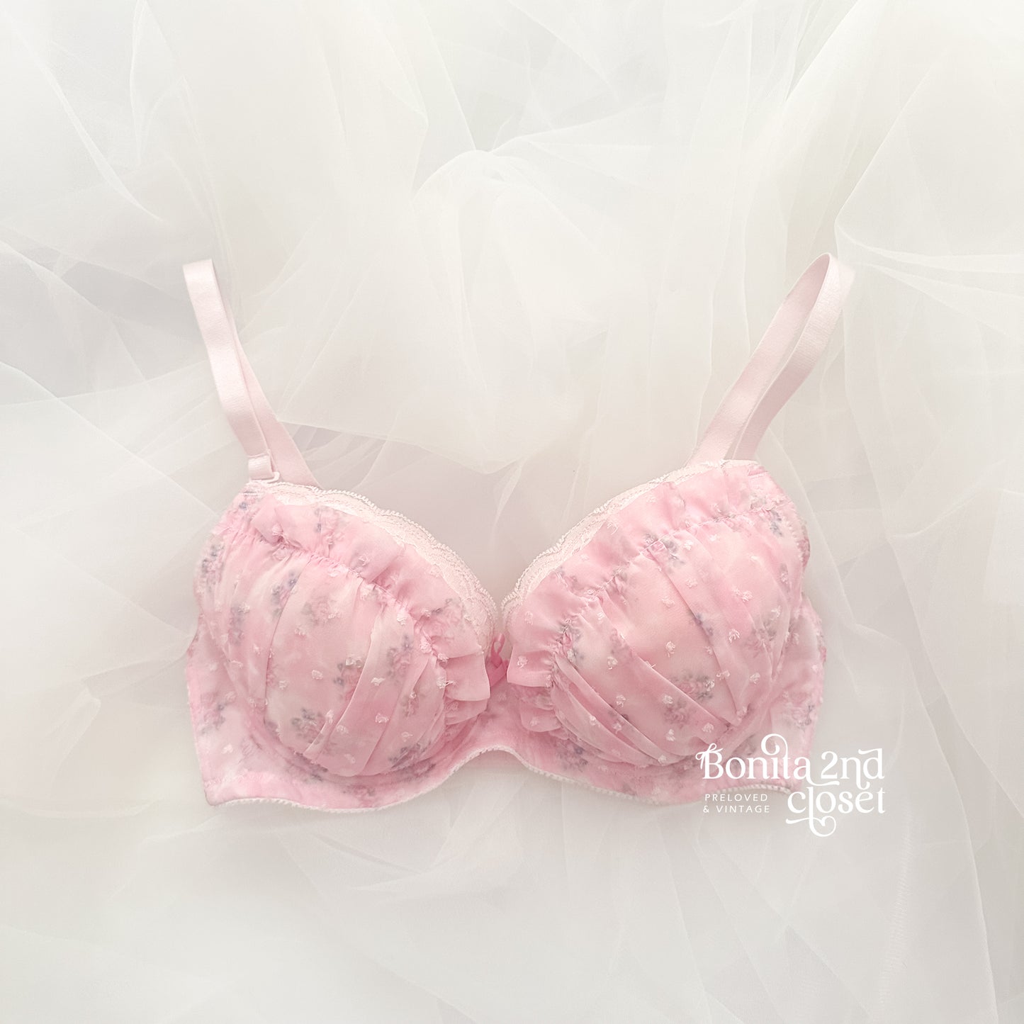 Pink Rosemilk Ruffle Bra 30E/DD