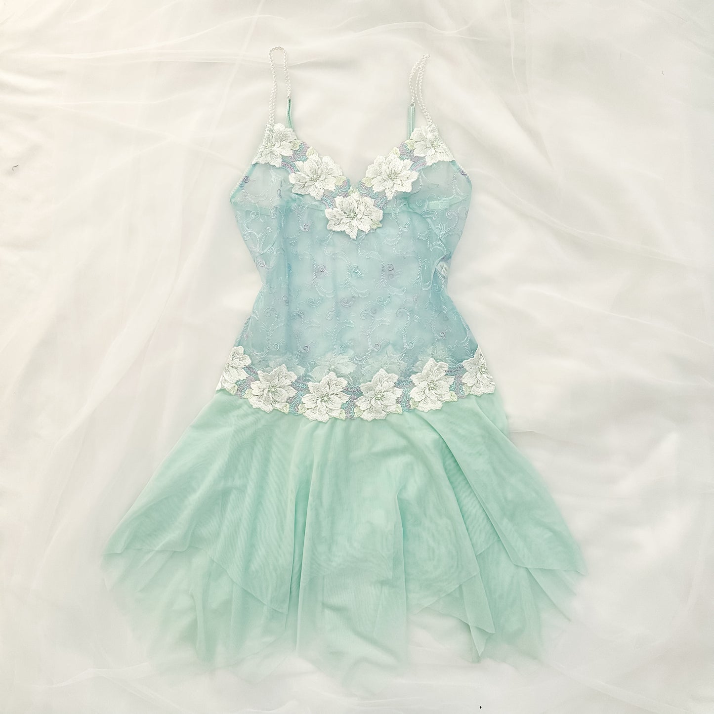 Fairy Mint Green Floral Lace Sheer Slip