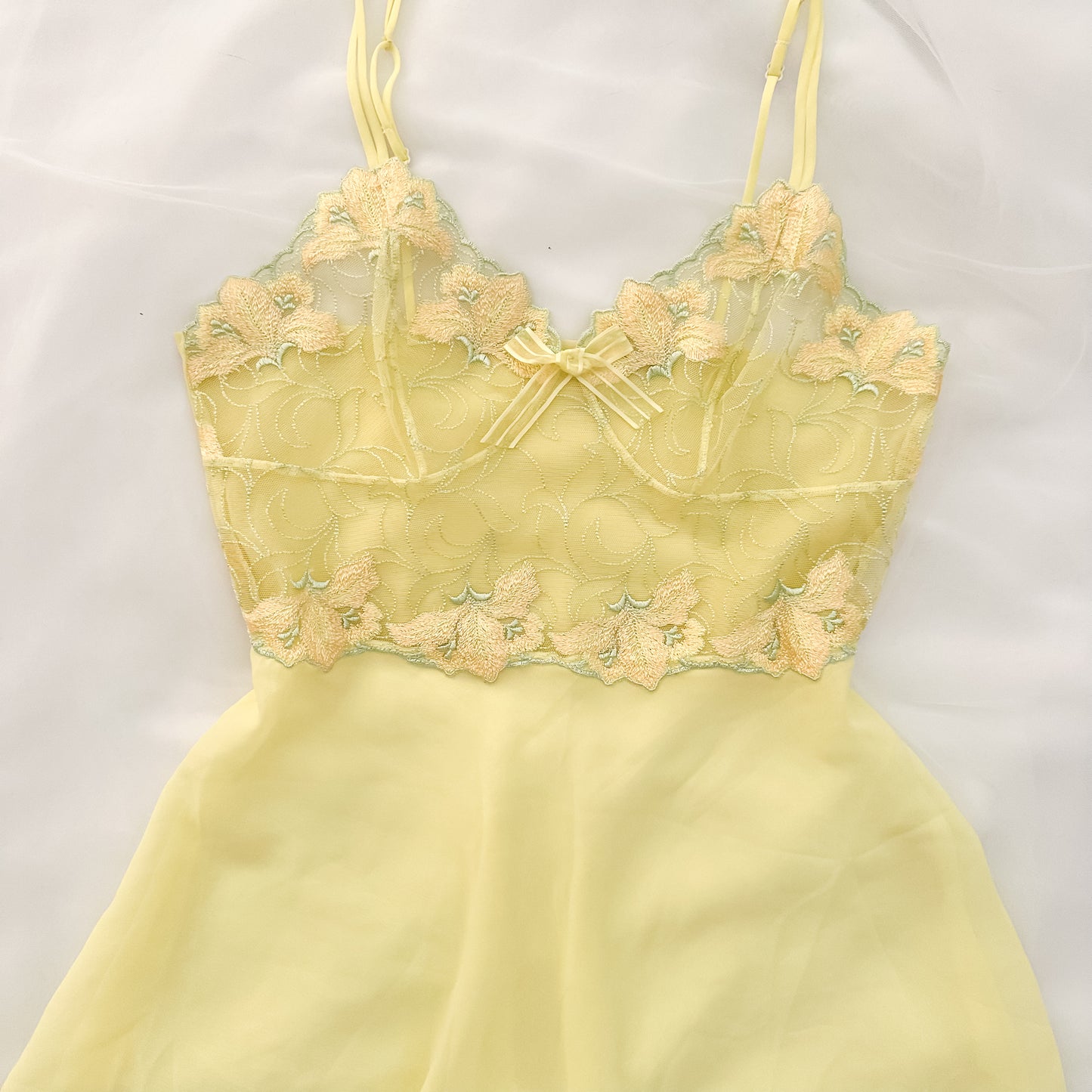 Fairy Yellow Lime Floral Embroidery Slip