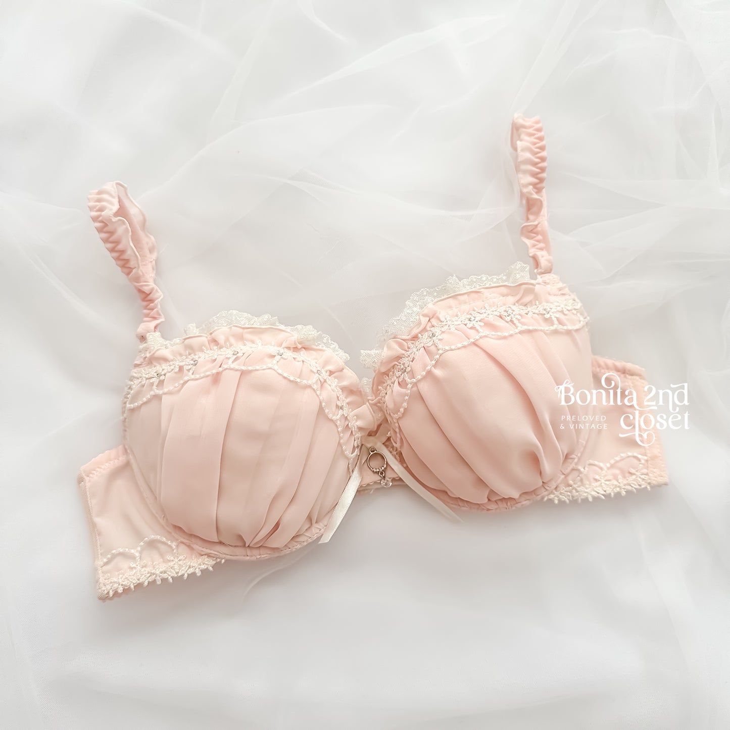 Japanese Rose Puff Cream Bra Set 34B
