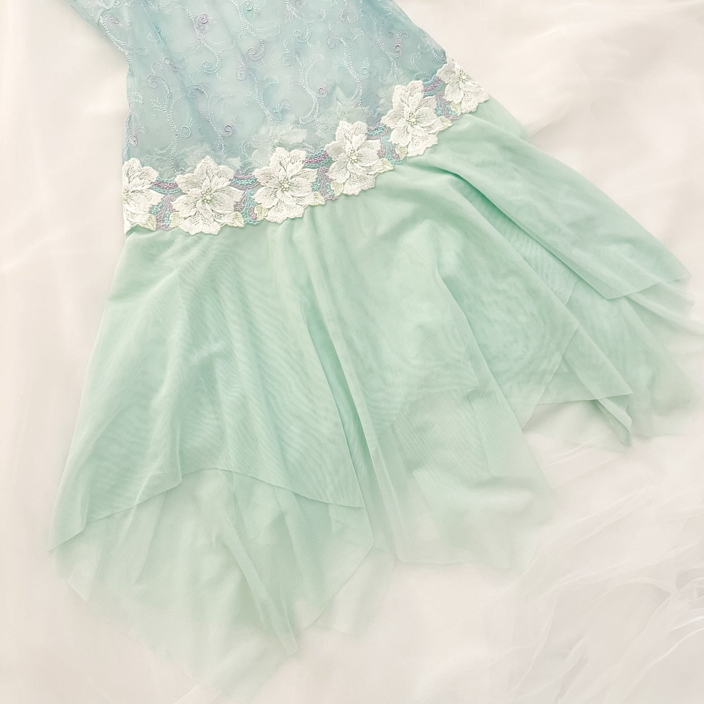 Fairy Mint Green Floral Lace Sheer Slip