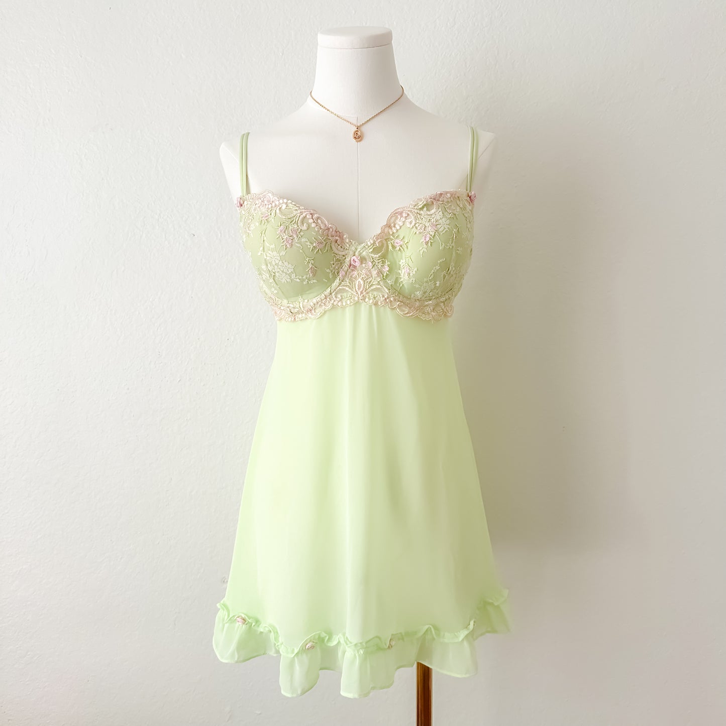 Delicate Green Floral Sheer Babydoll