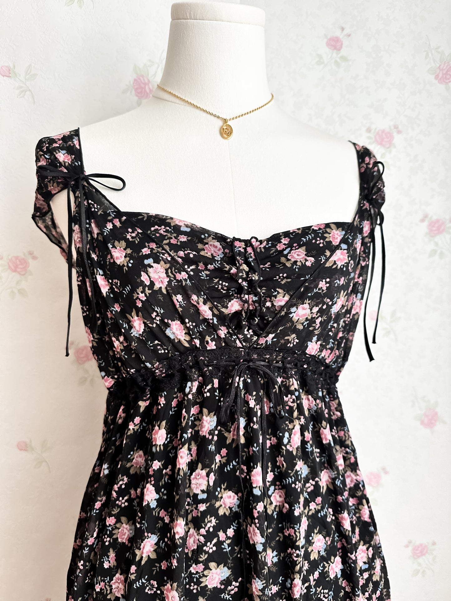 Japanese Coquette Black Floral Dress
