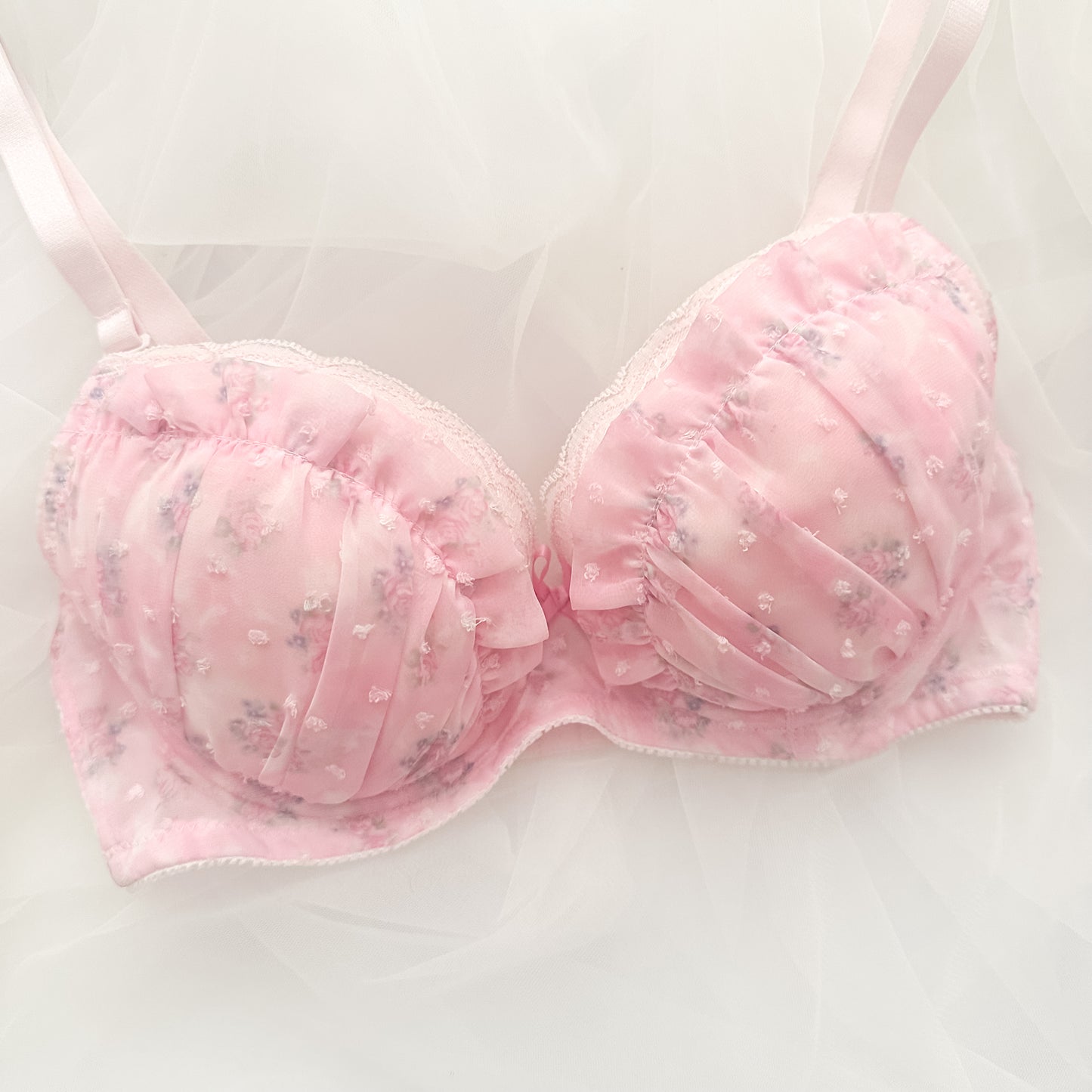 Pink Rosemilk Ruffle Bra 30E/DD