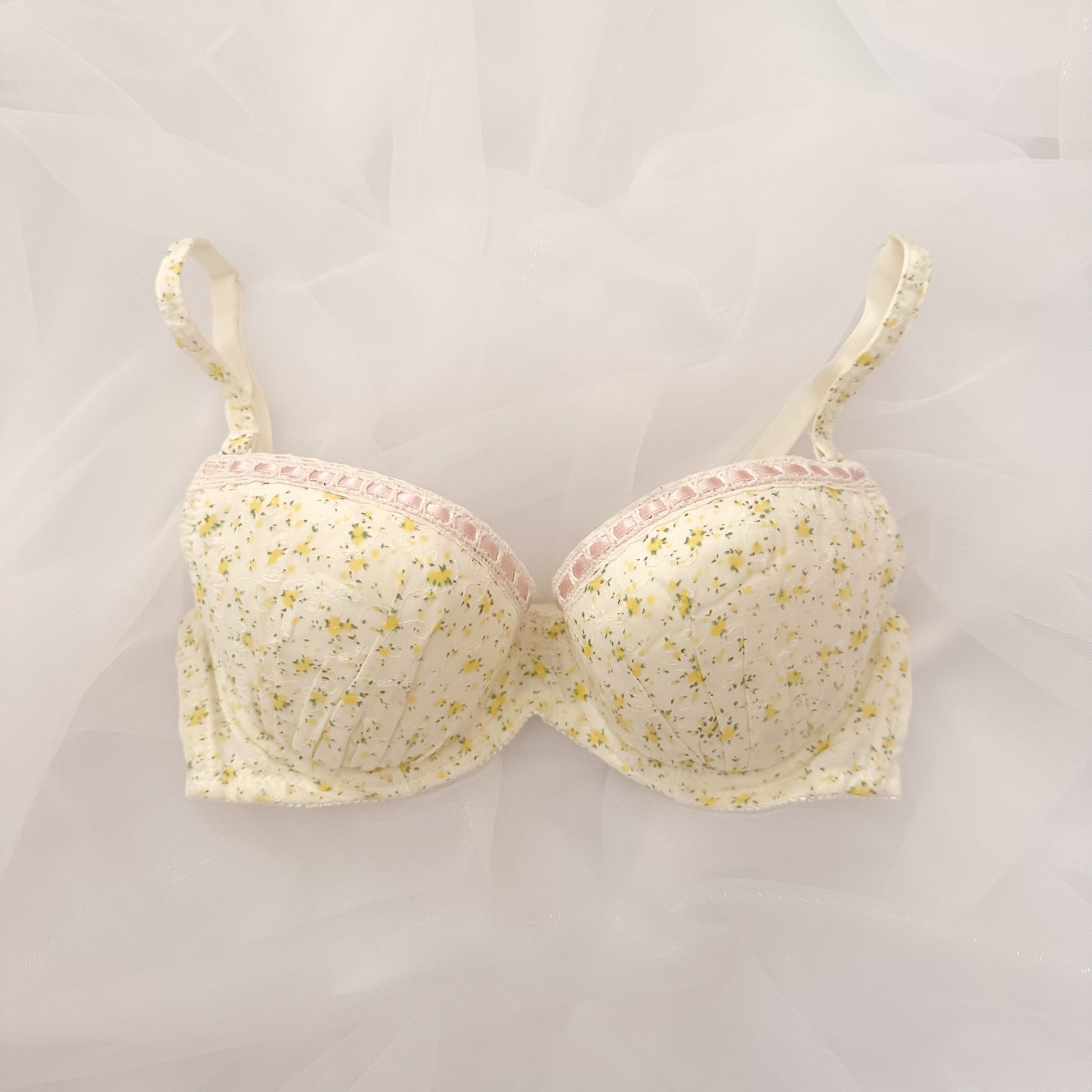 Japanese Cottage Yellow Floral Pattern Bra 30C