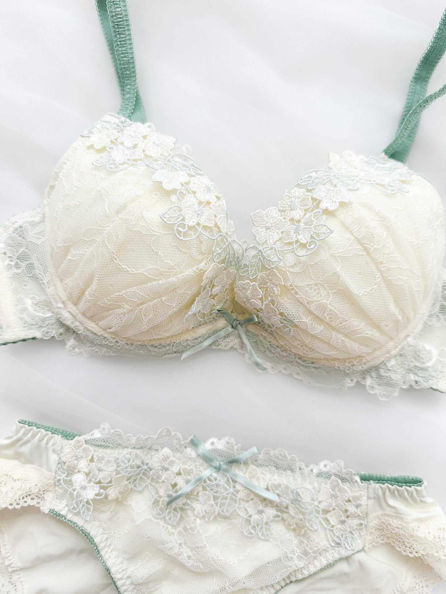 Sage Blossom Lace Bra Set