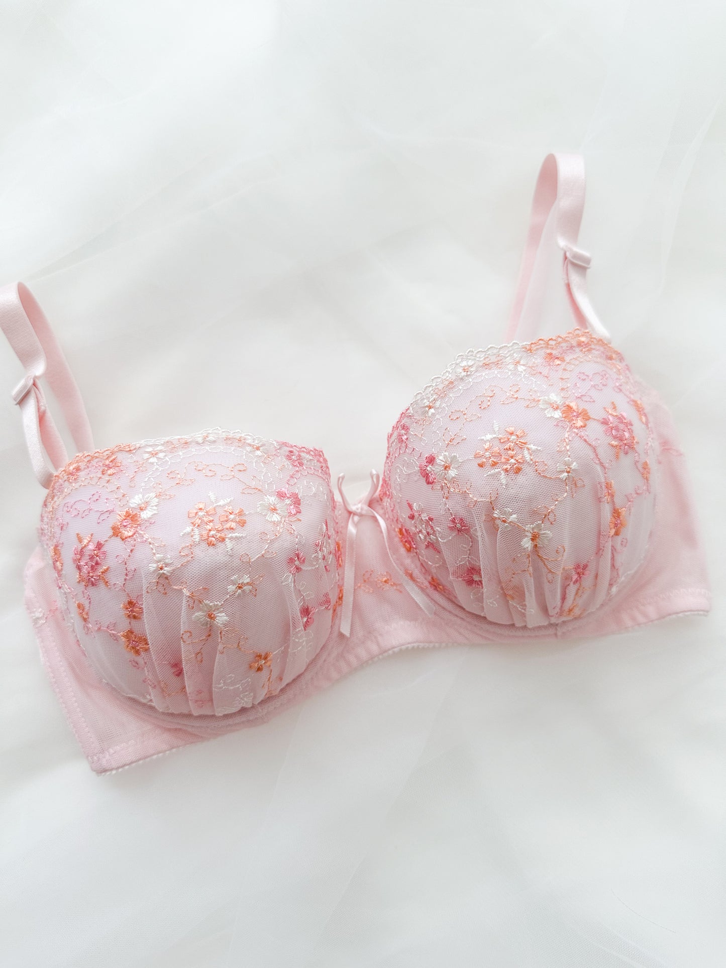 Pink Embroidery Floral Bra 32C