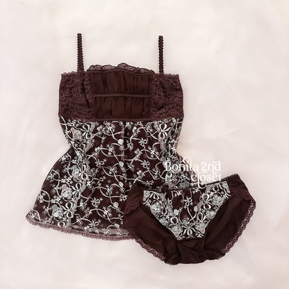 Japanese Brown Ribbon Lace Camisole Set