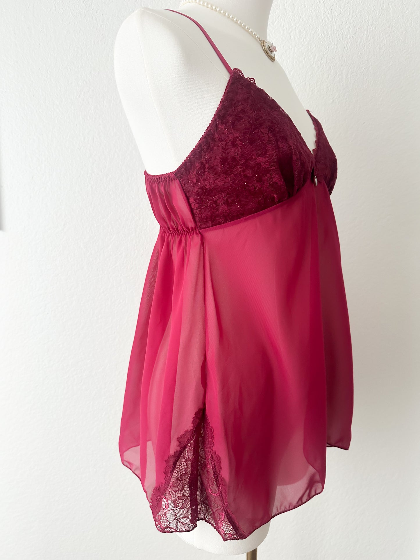 Burgundy Lace Chiffon Babydoll