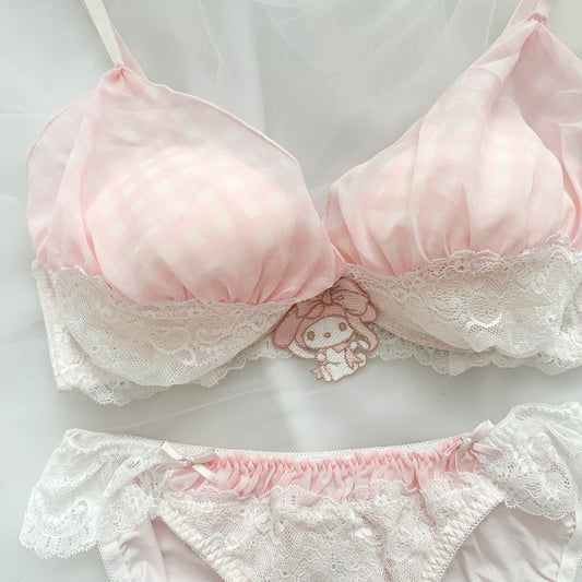 Pink Gingham My Melody Bra Set
