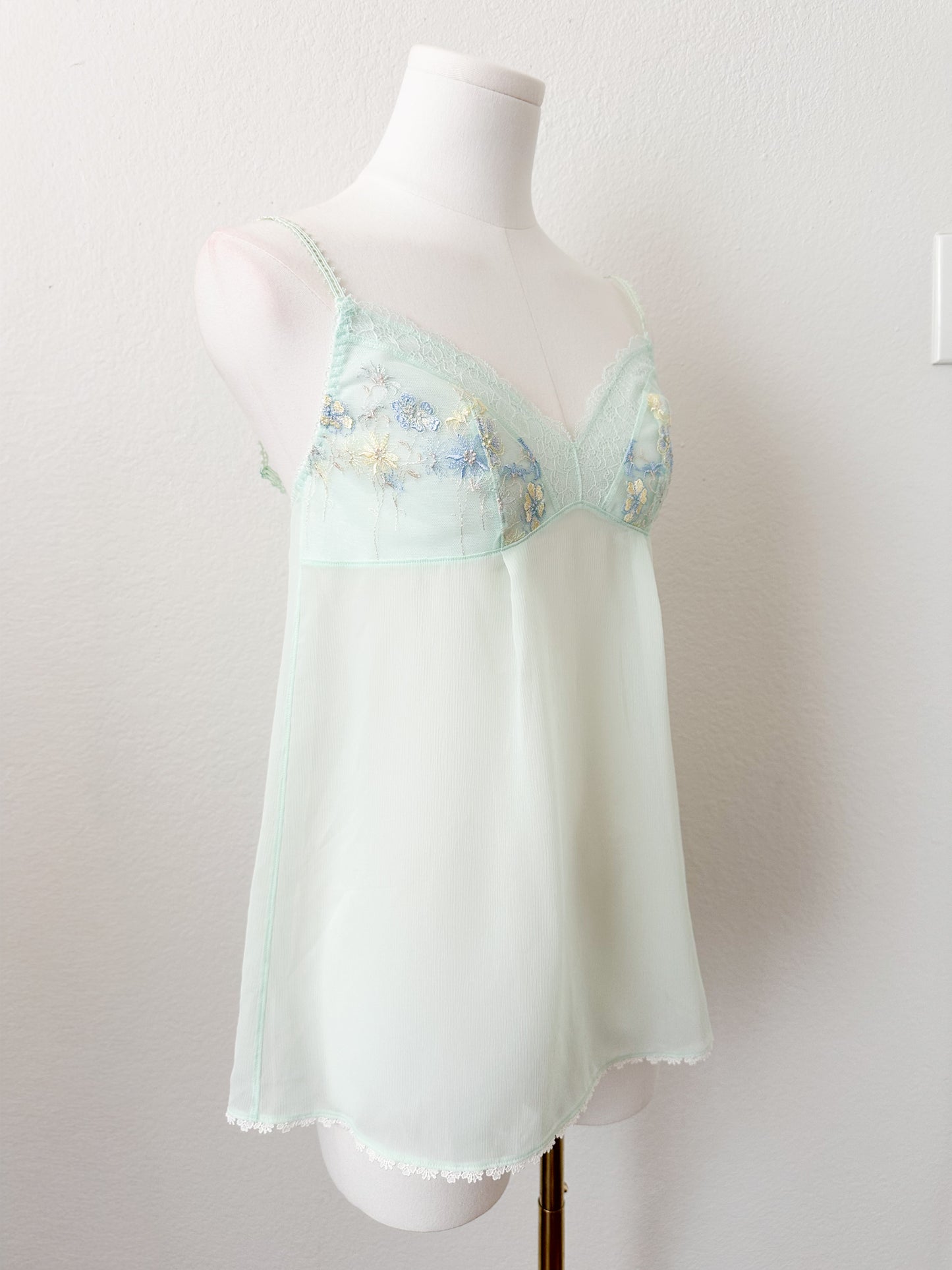 Mint Floral Embroidery Camisole