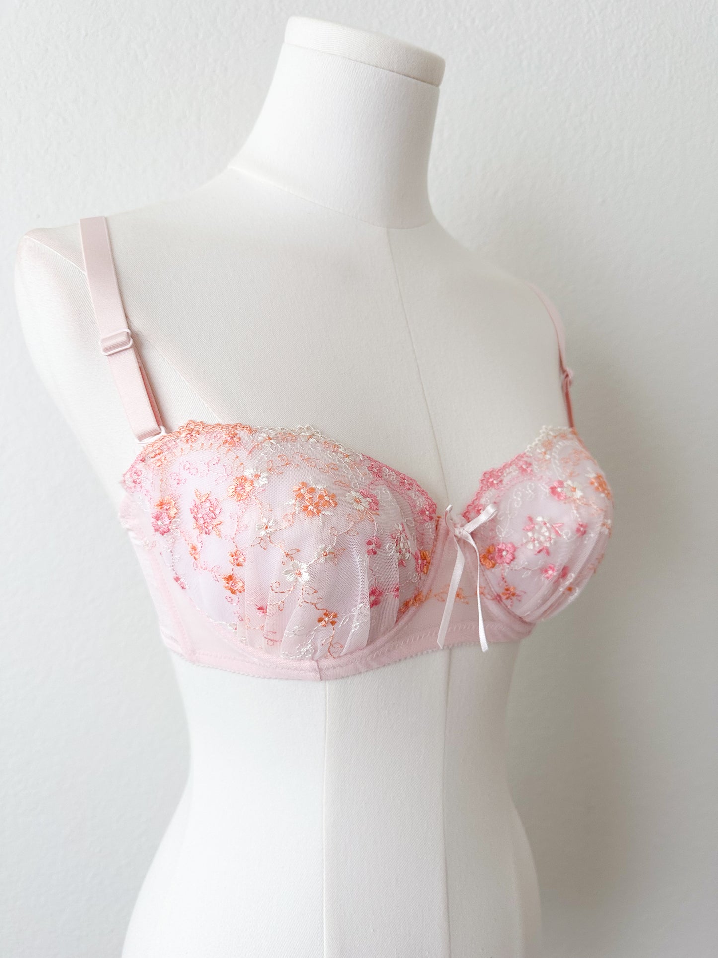 Pink Embroidery Floral Bra 32C