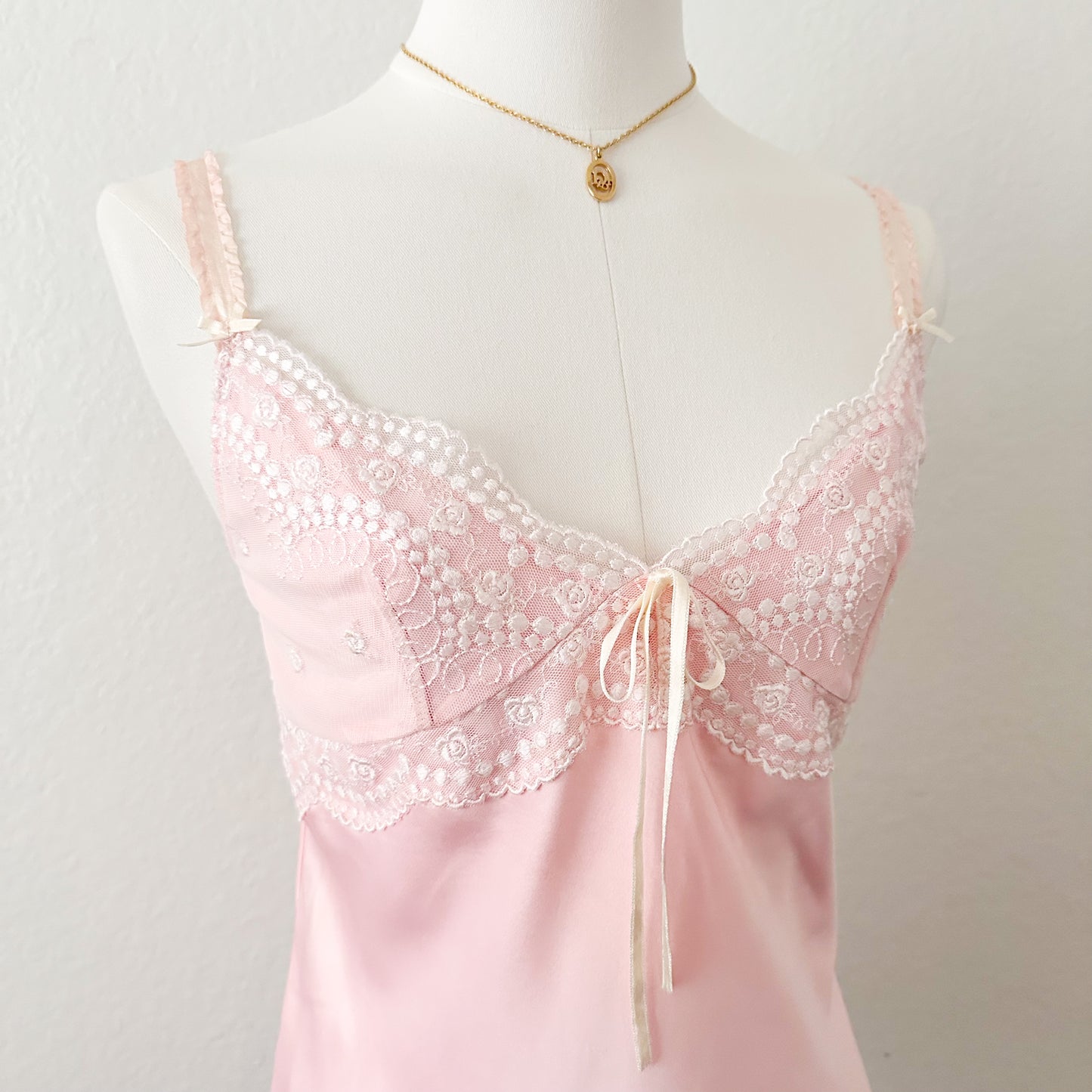 Pink satin rosebud camisole