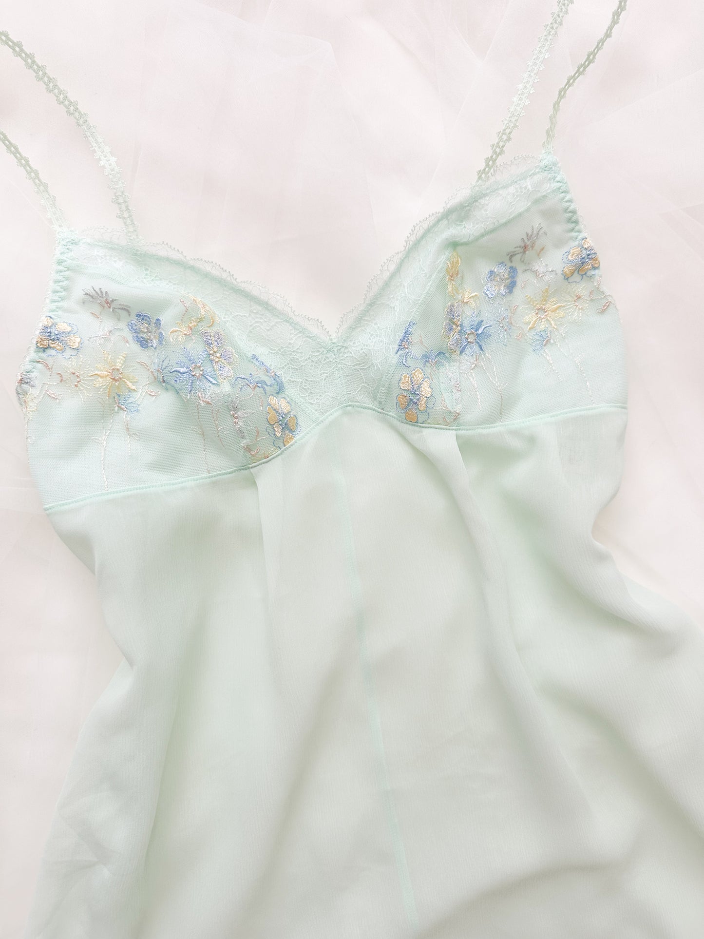 Mint Floral Embroidery Camisole