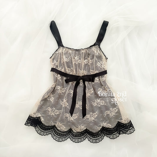 Black Ribbon Lace Babydoll Top