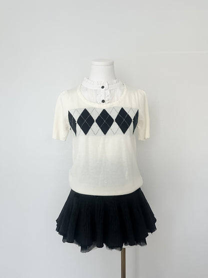 Cream Collar Argyle Knit Top