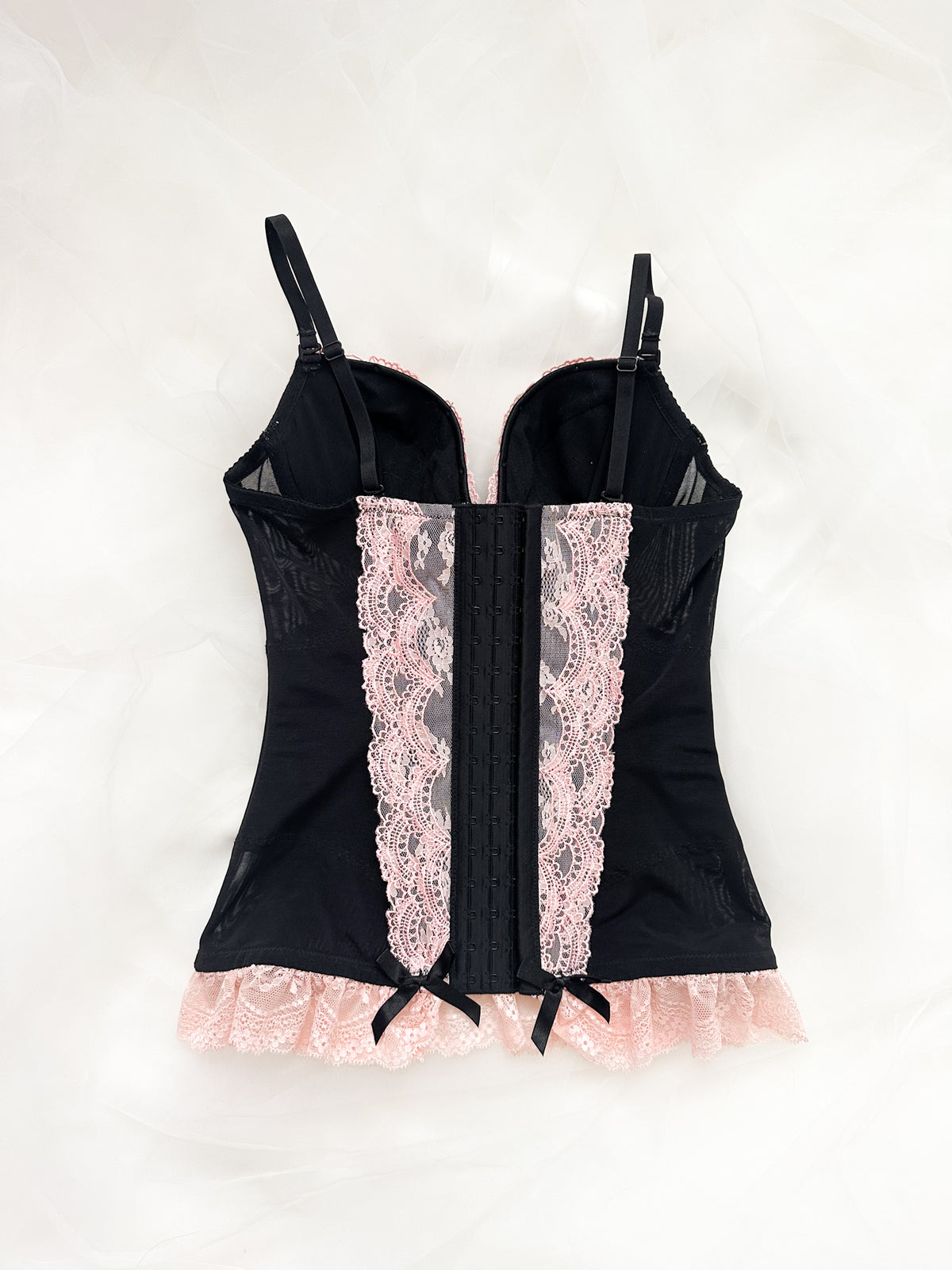 Black Ribbon Pink Lace Corset