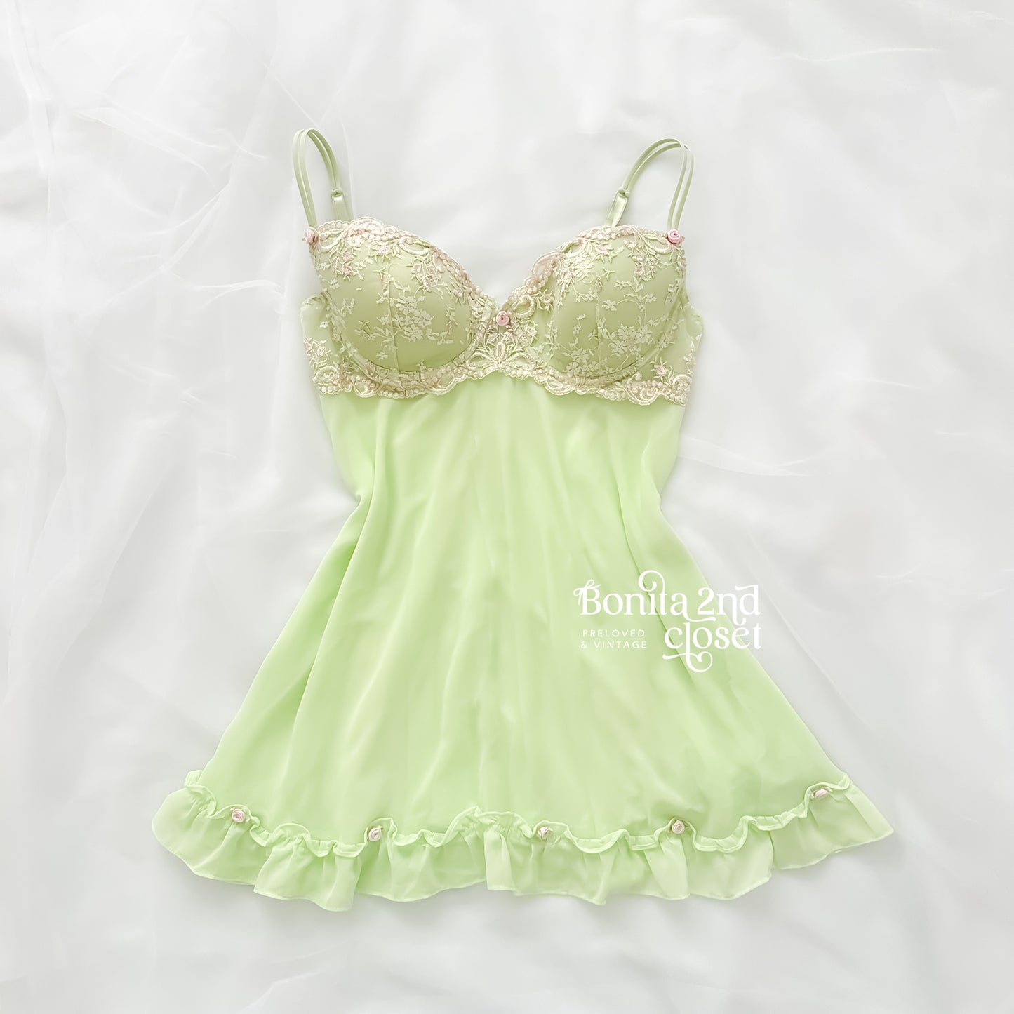 Delicate Green Floral Sheer Babydoll