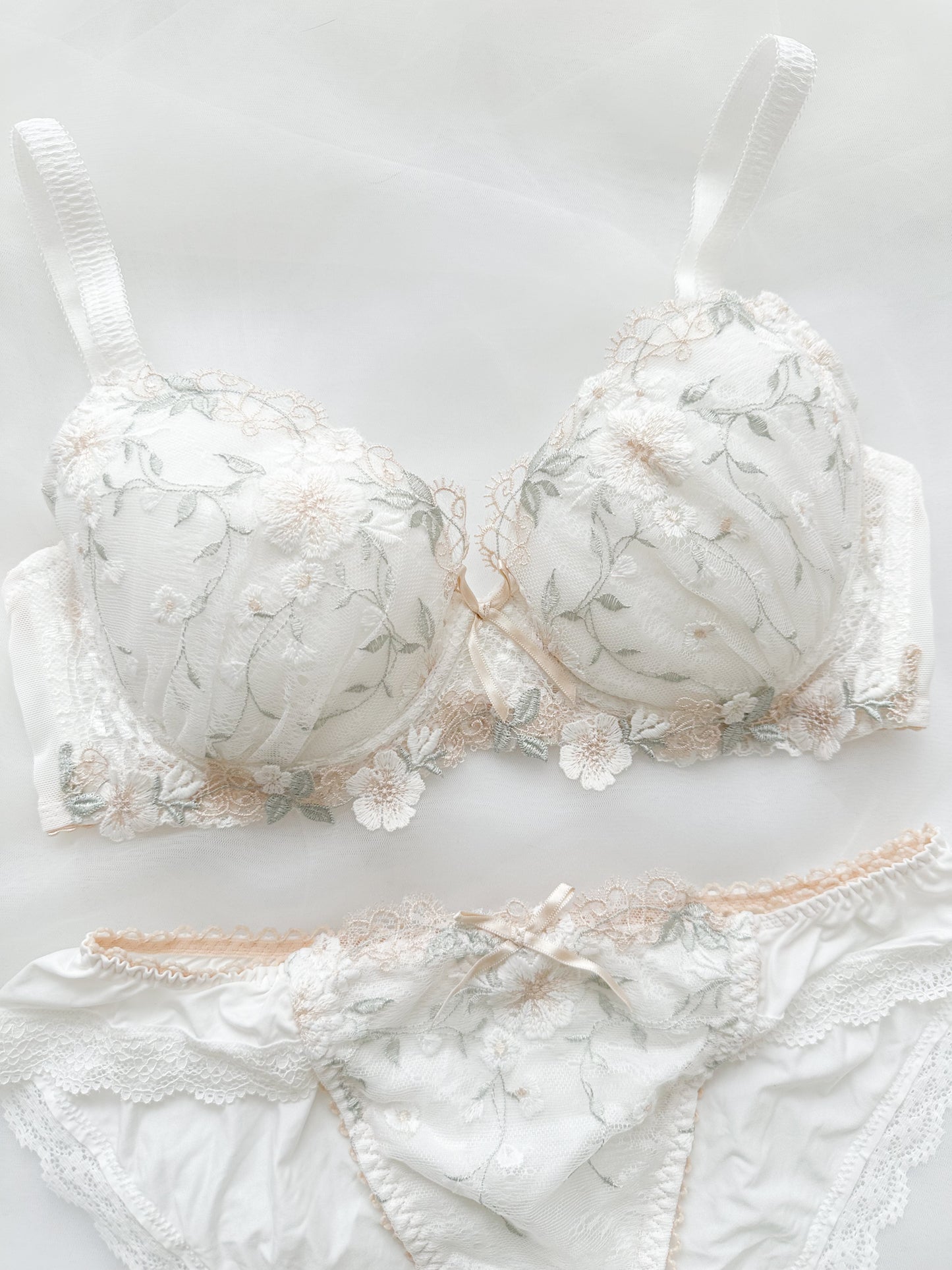 Soft Meadow Embroidery Bra Set