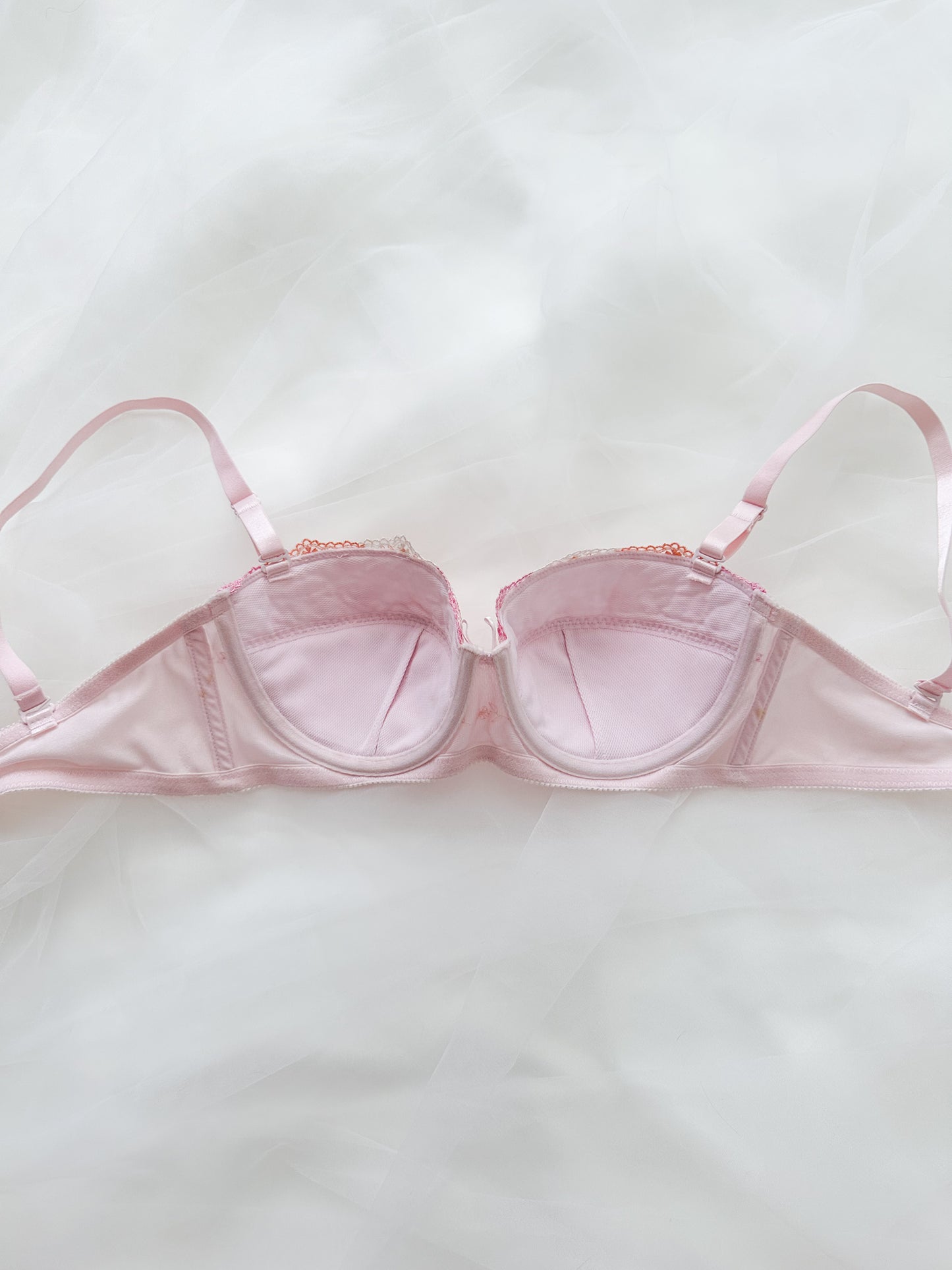 Pink Embroidery Floral Bra 32C