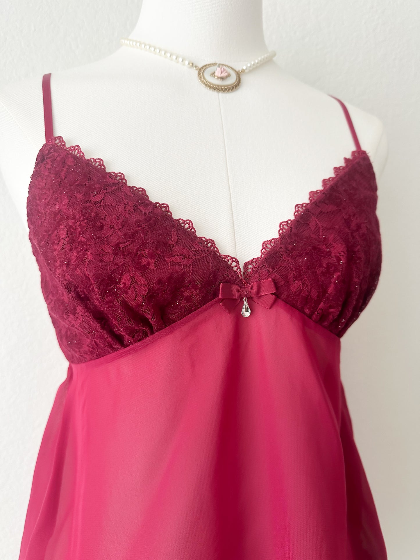 Burgundy Lace Chiffon Babydoll
