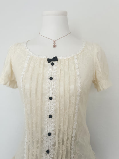Cream Ribbon Lace Top