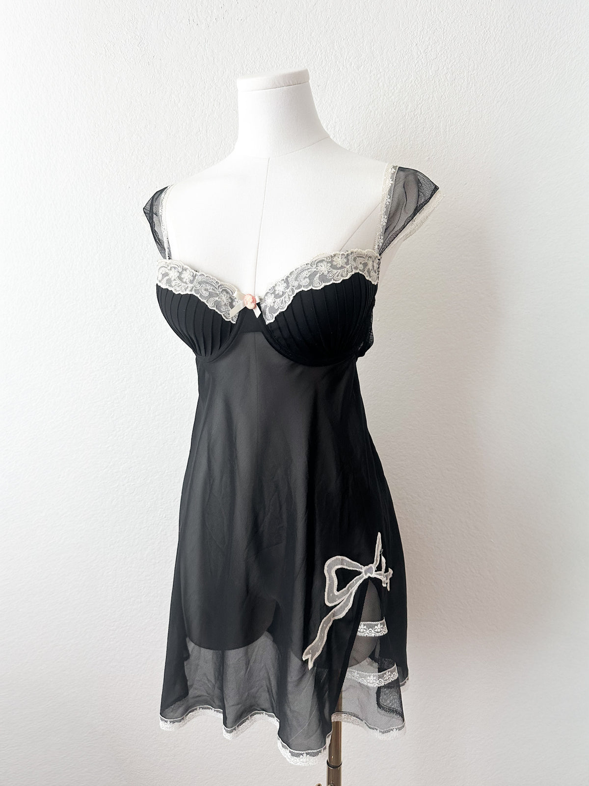 Black Sheer Chiffon Lace Babydoll