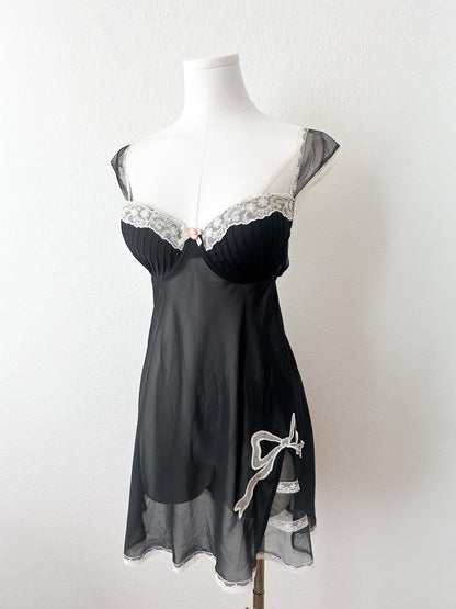 Black Sheer Chiffon Lace Babydoll
