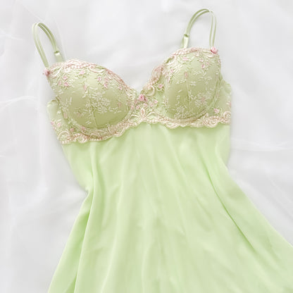 Delicate Green Floral Sheer Babydoll