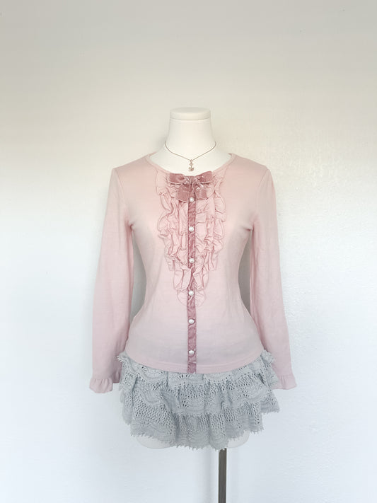 Pink Ribbon Ruffle Long Sleeve