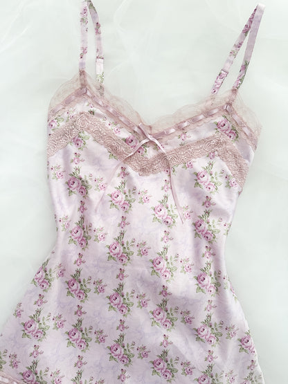 Satin Lavender Rose Slipdress