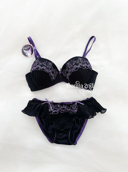 Kuromi Embroidery Lace Bra Set