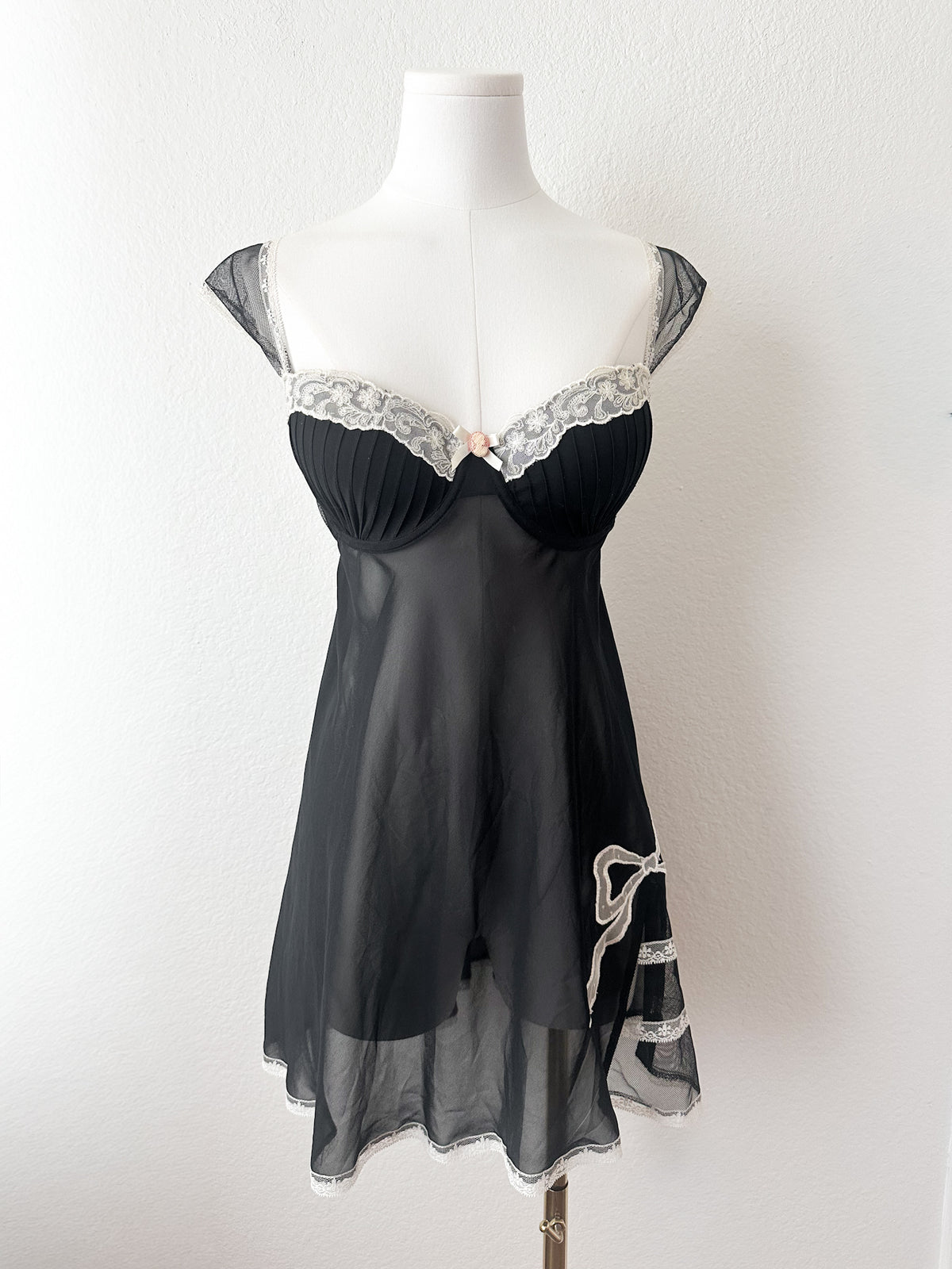 Black Sheer Chiffon Lace Babydoll