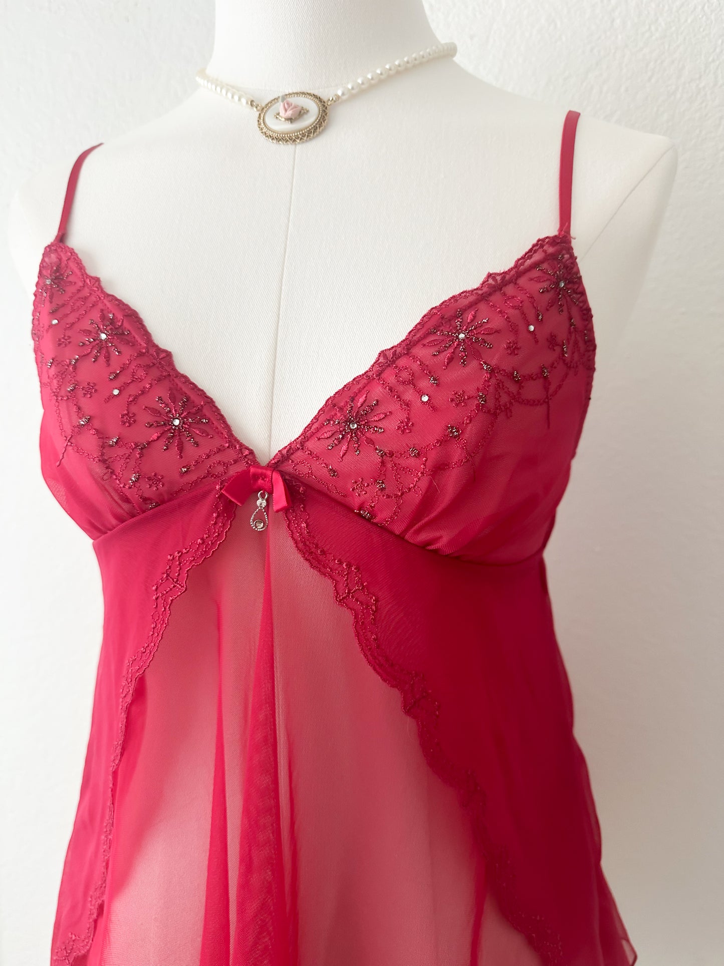 Red Beaded Lace Camisole