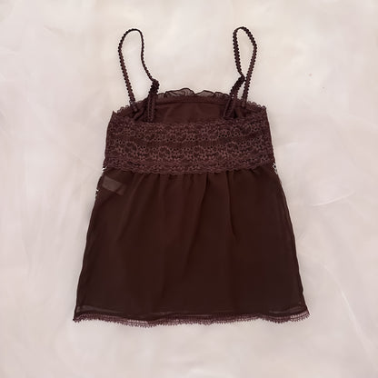 Japanese Brown Ribbon Lace Camisole Set