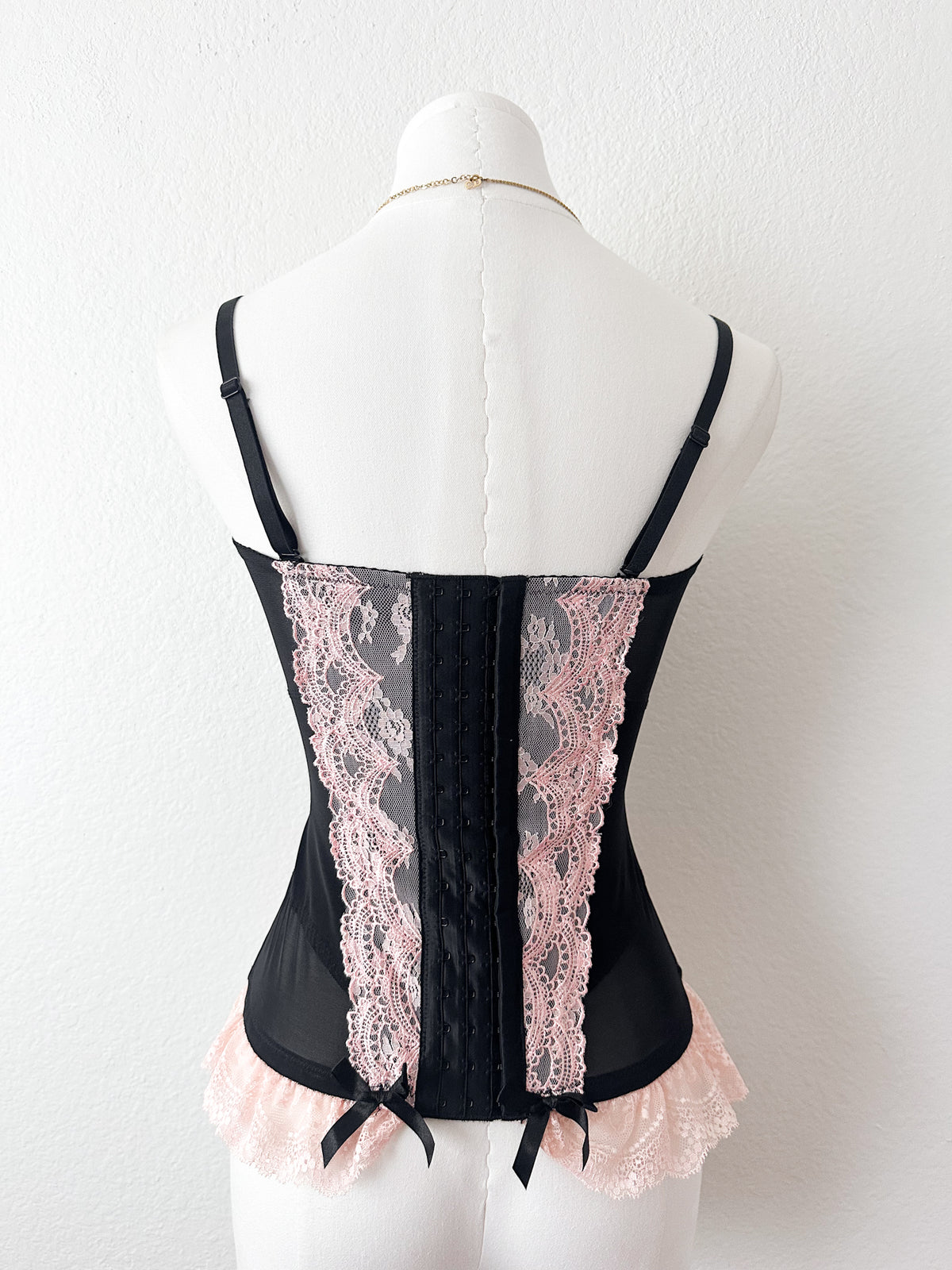 Black Ribbon Pink Lace Corset