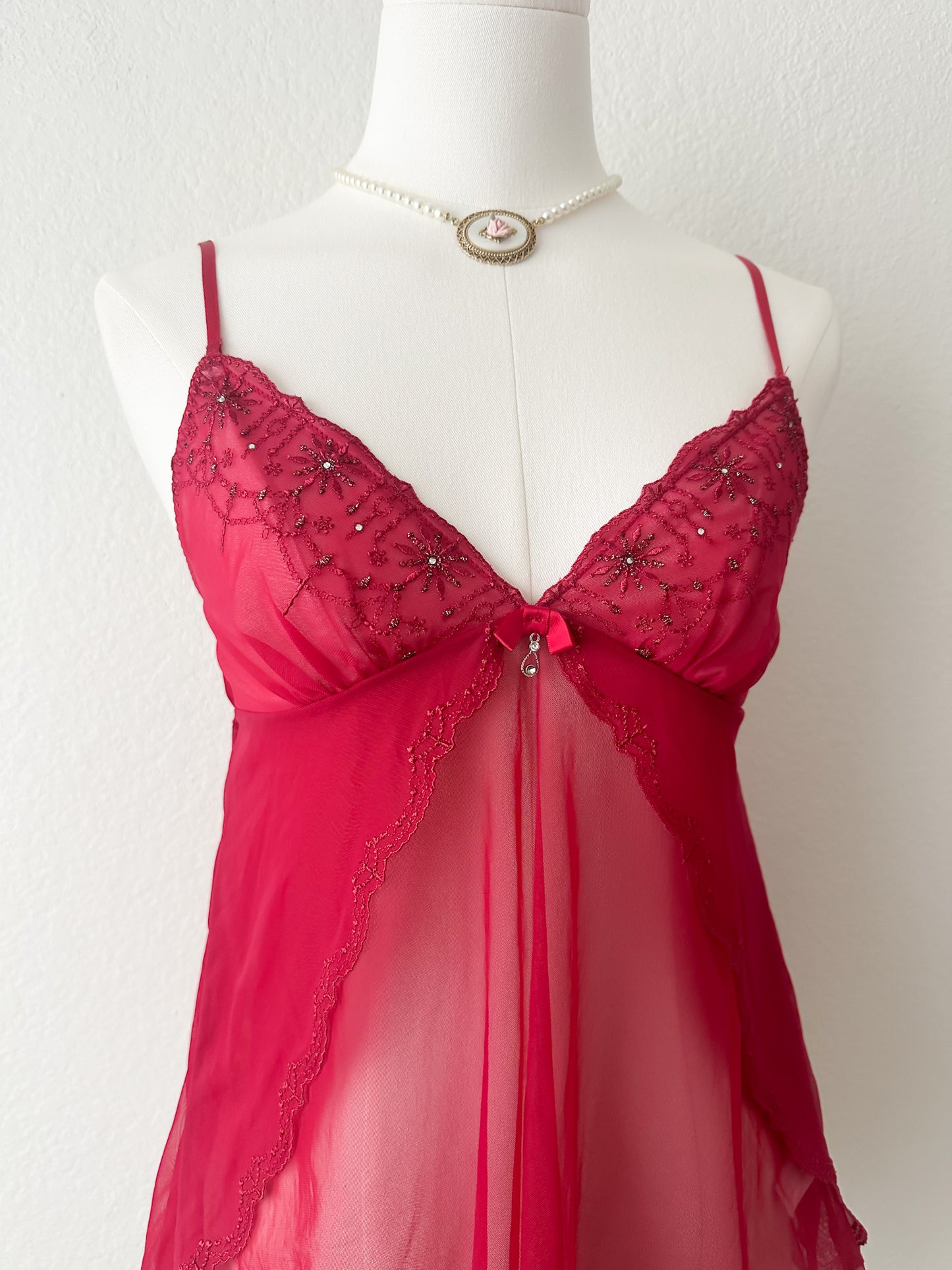 Red Beaded Lace Camisole