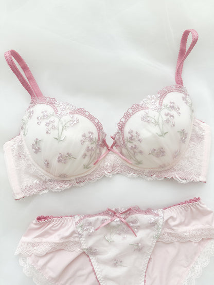 Pink Floral Bra Set