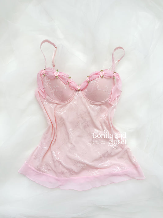 Vintage Pink Rose Fairy Mesh Top