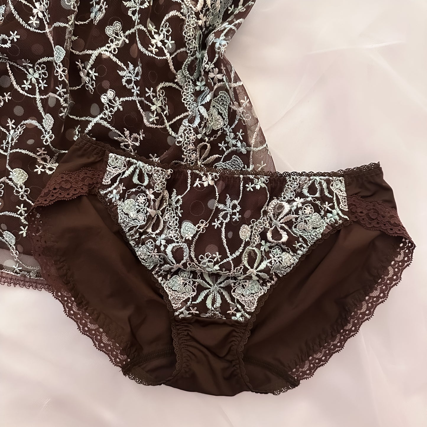 Japanese Brown Ribbon Lace Camisole Set