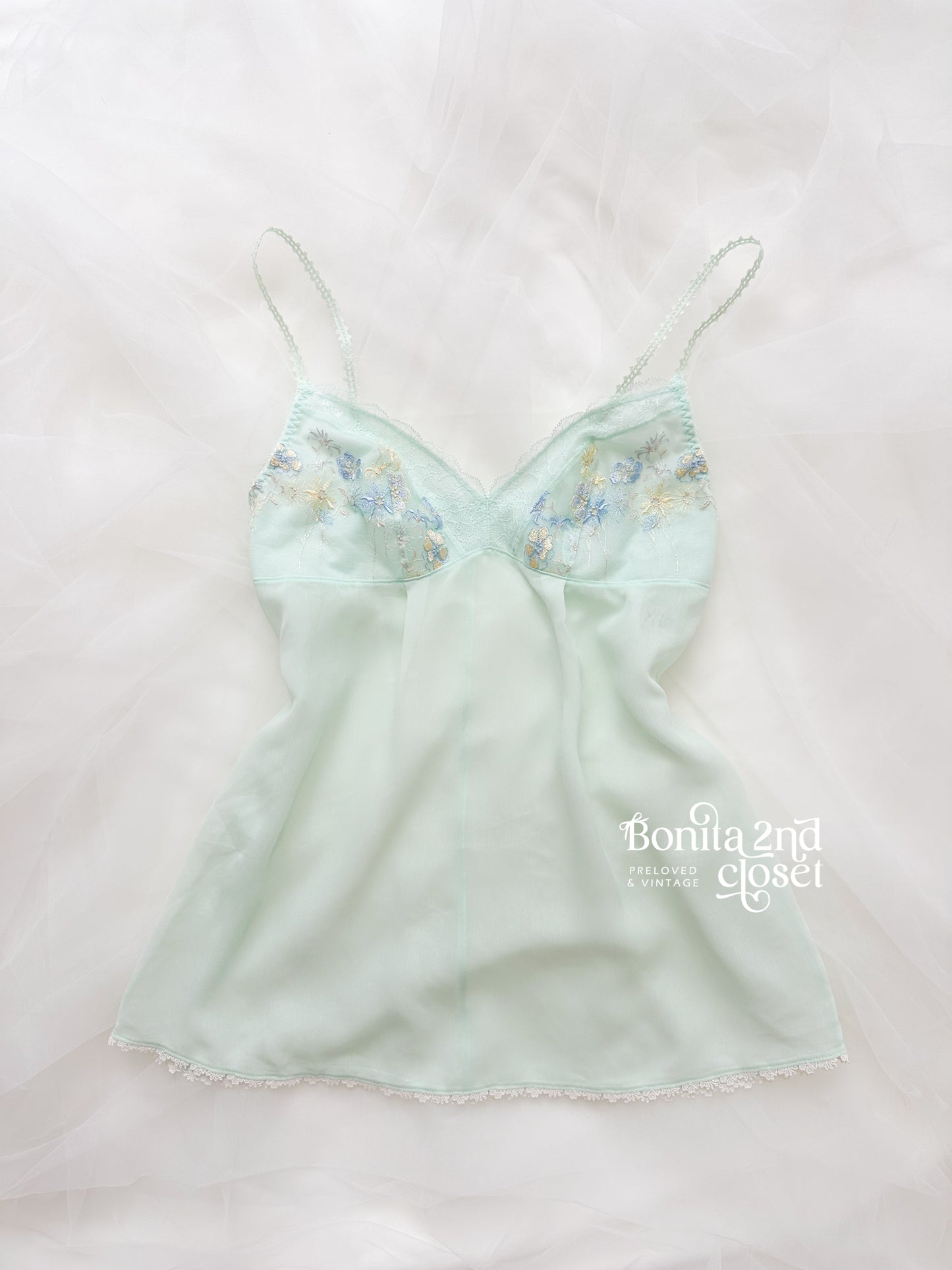 Mint Floral Embroidery Camisole