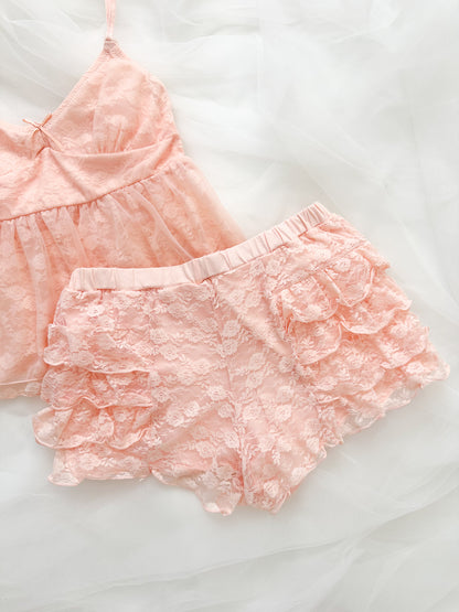 Rosette Ruffle Lace Lounge Set