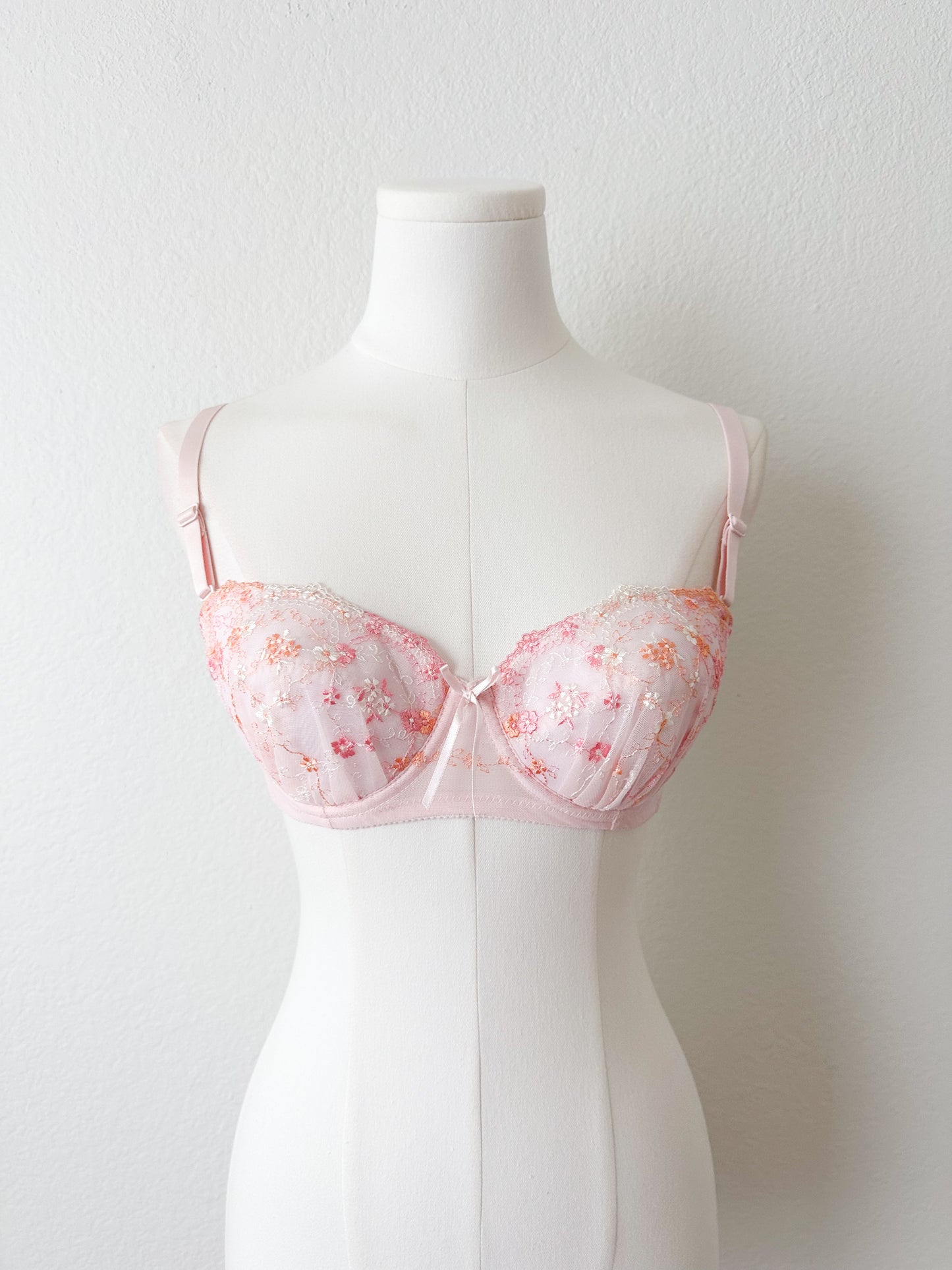 Pink Embroidery Floral Bra 32C