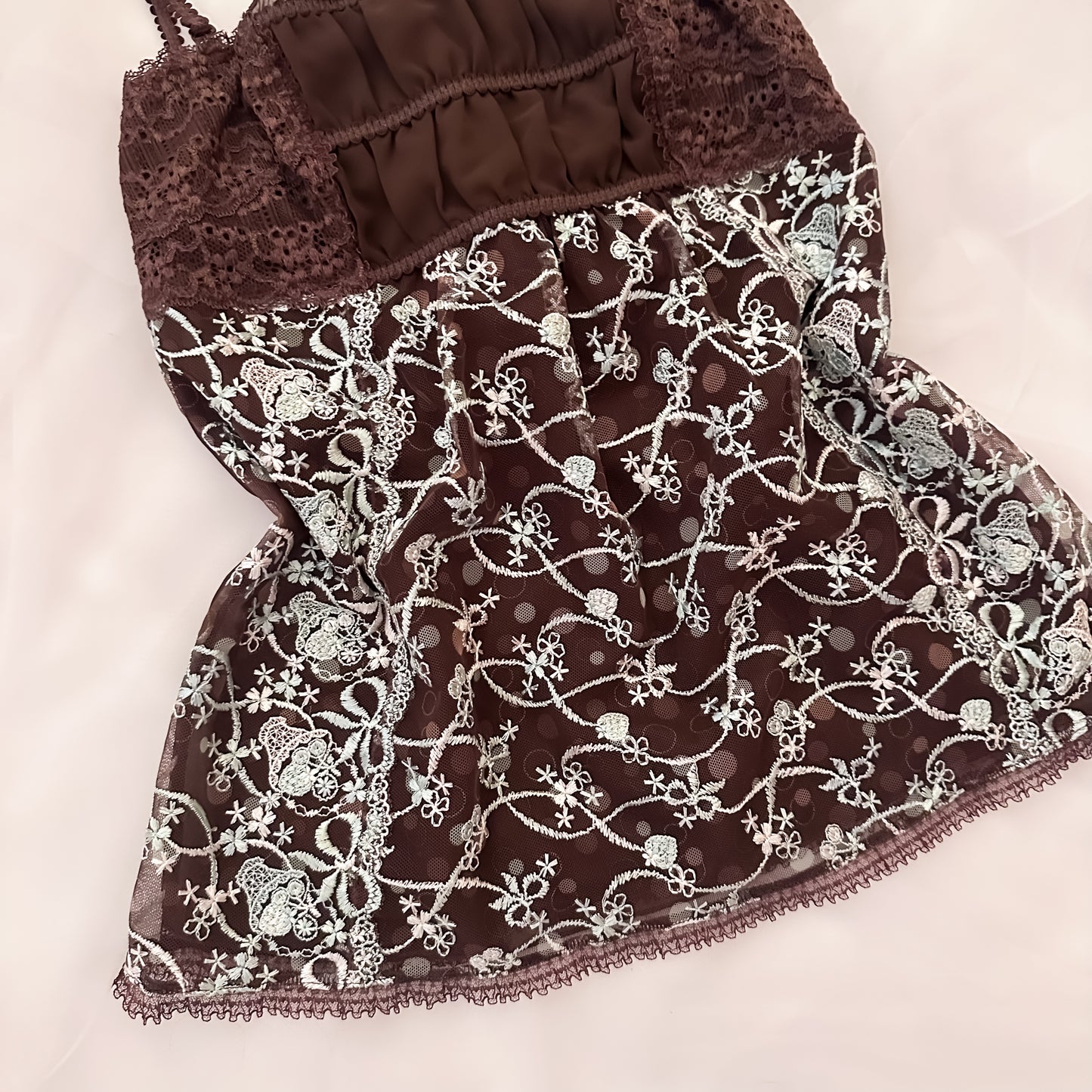 Japanese Brown Ribbon Lace Camisole Set