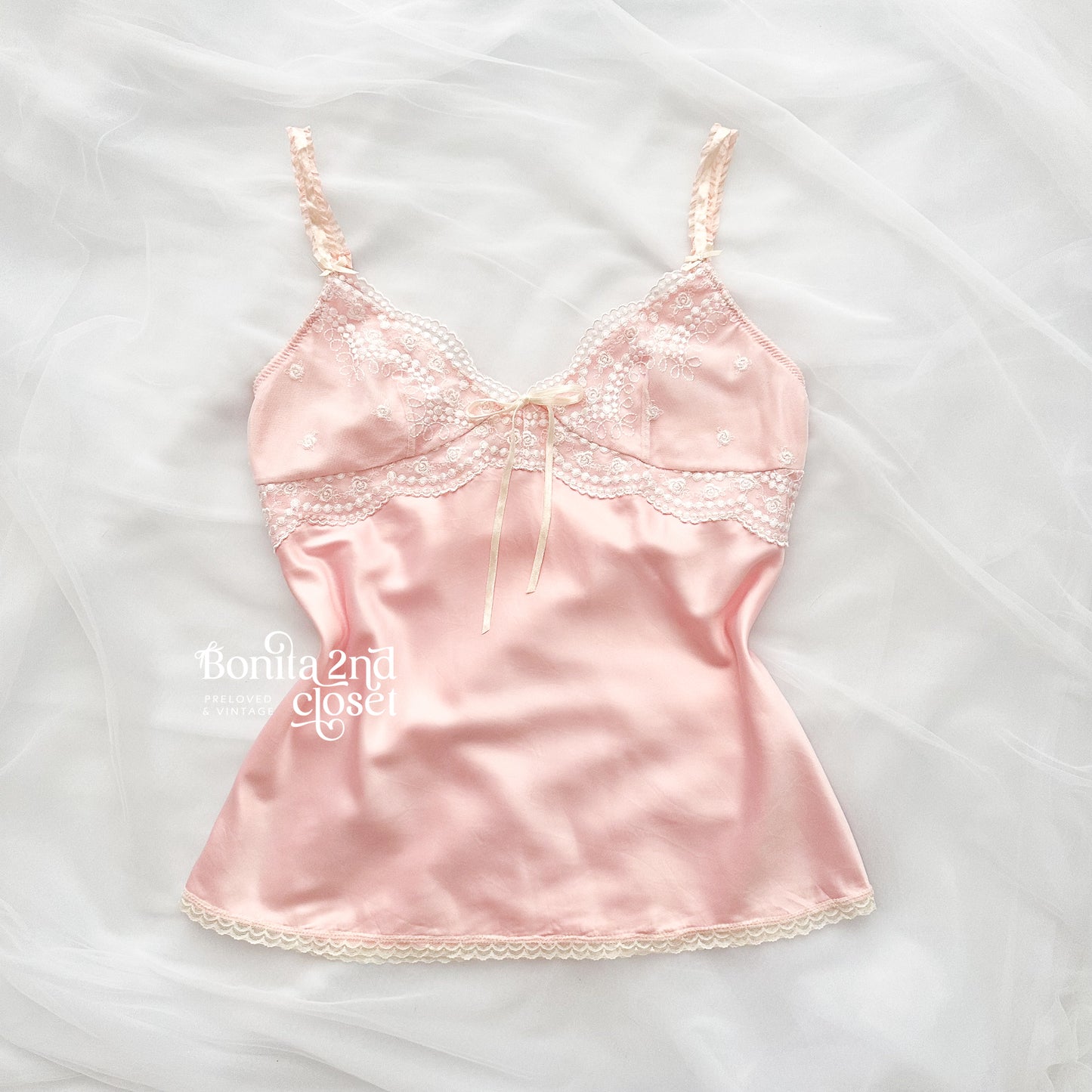 Pink satin rosebud camisole