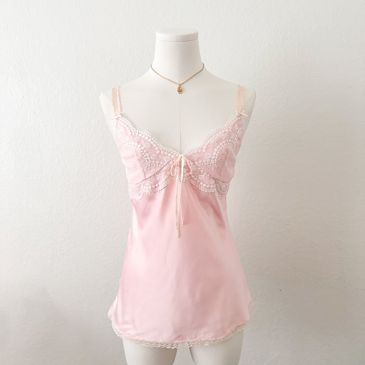 Pink satin rosebud camisole