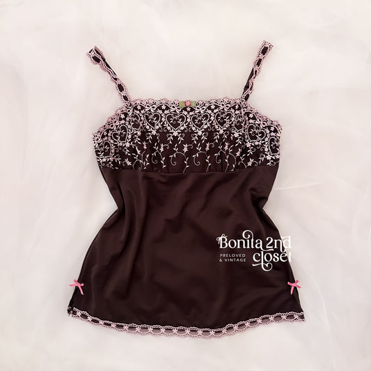 Japanese Brown Pink Lace Camisole